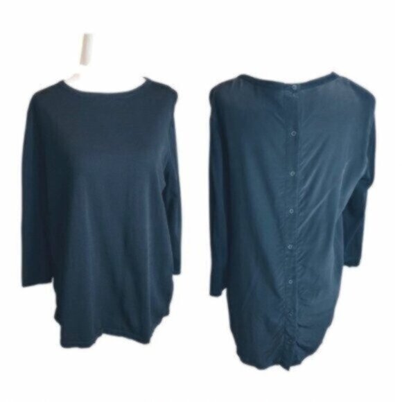 COS Black Blouse with Silk Blend Back Button Down Work Business Casual Top Med - Picture 1 of 7